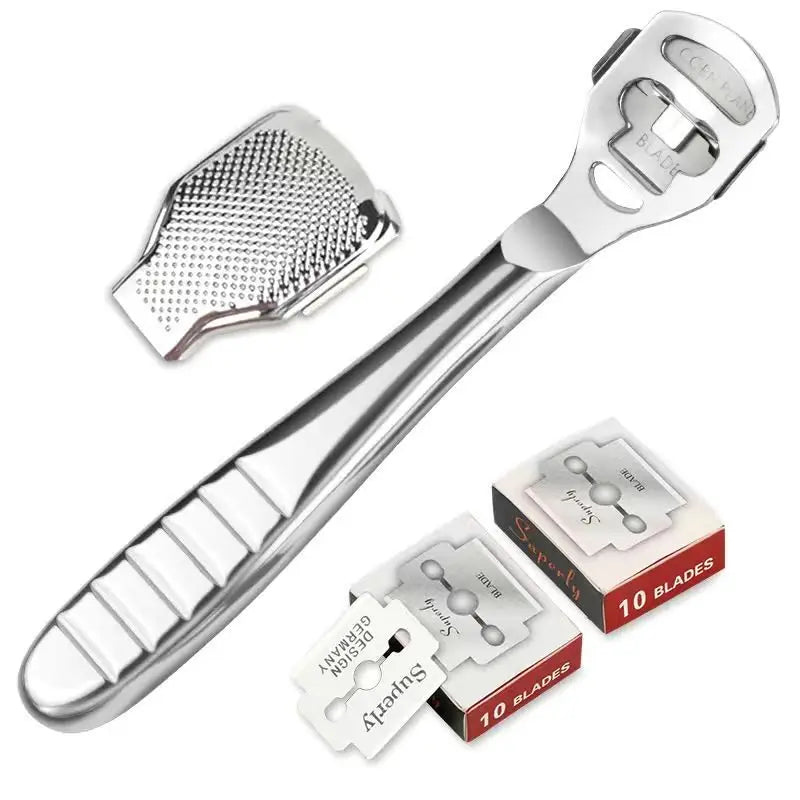 Foot Callus Shaver Heel Hard Skin Remover Hand Feet Pedicure Razor Tool Shavers Stainless Steel Handle 10 Blades Foot Care Tools